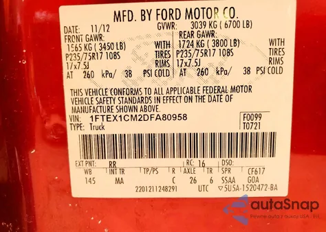 2013 Ford F150 Super Cab z USA, uszkodzony, nr VIN 1FTEX1CM2DFA80958